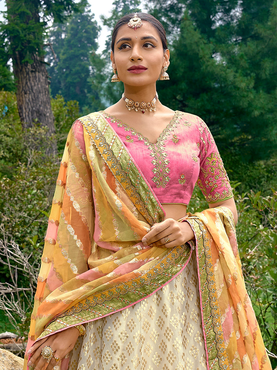 Beautiful semi-stitched lehenga choli with intricate hand embroidery