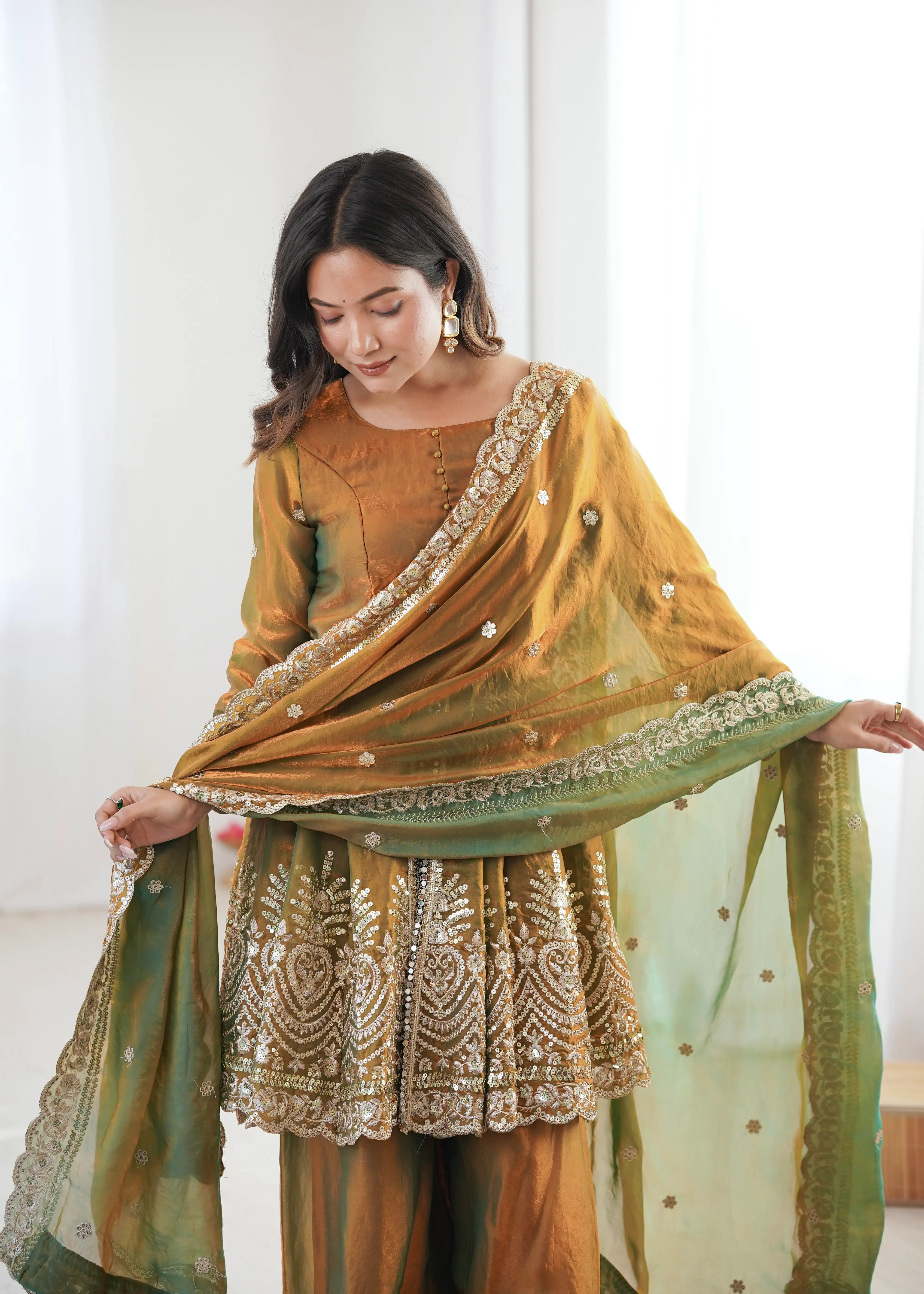Rust Brown Fendi Silk Embroidery salwar suit