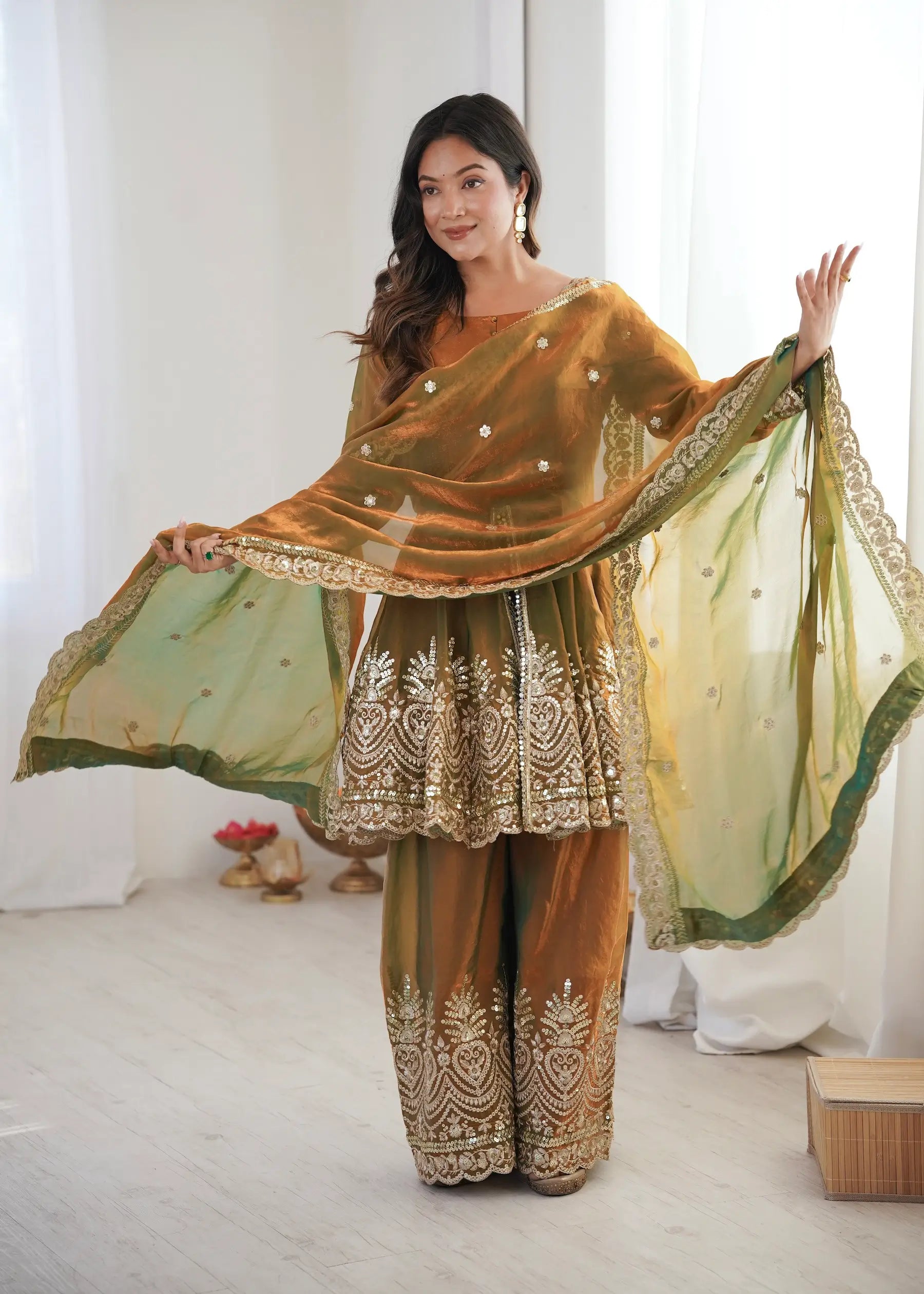 Rust Brown Fendi Silk Embroidery salwar suit