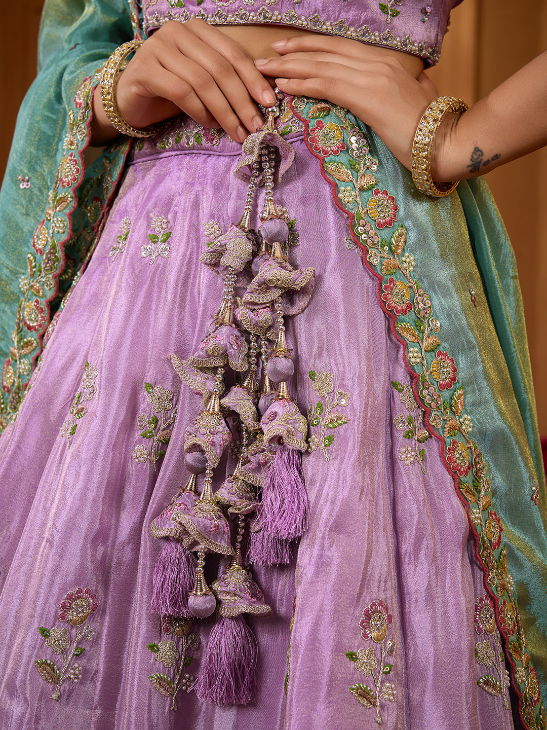 Lavender- Satin Silk Fabric Sequins embroidery Semi-Stitched Lehenga & Unstitched Blouse With Dupatta - qivii