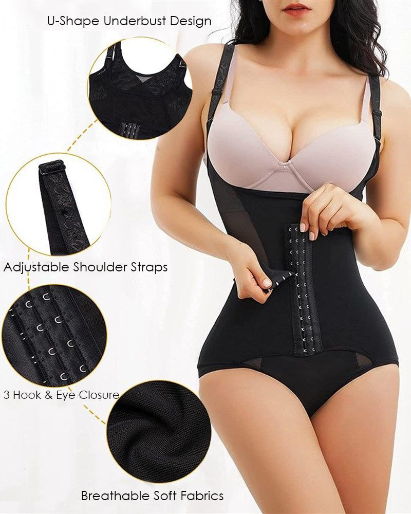 Women's Waist Trainer Bodysuit Tummy Control Slim Cincher Open Bust Shapewear  - By Qivii