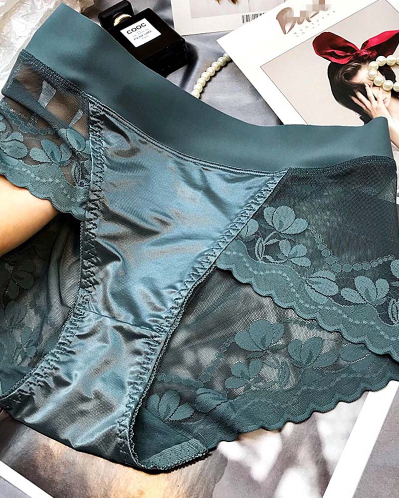 High-End Satin Light Luxury Lace High-Waisted Belly Pants  - By Qivii