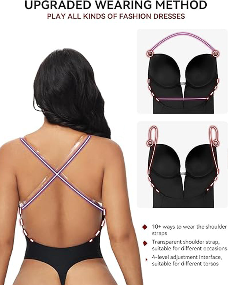Plunge Backless Bodysuit Seamless Built In Bra Thong Shapewear  - By Qivii