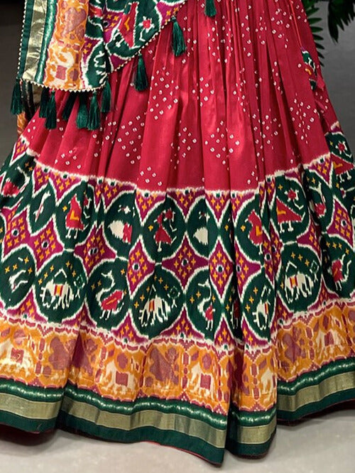 Tussar Silk Patola Print With foil work Lehenga Choli In Maroon Color