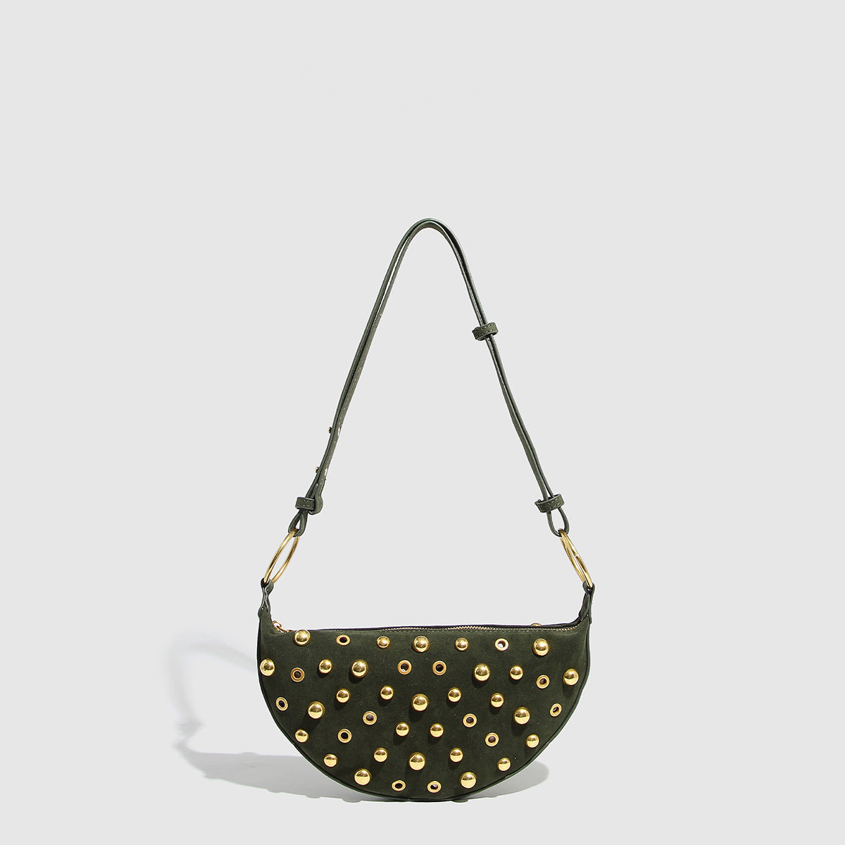 Women's Rebel Rivet Underarm Bag - Punk-Edge Mushroom Stud Shoulder Crossbody with Detachable Strap & Distressed Texture