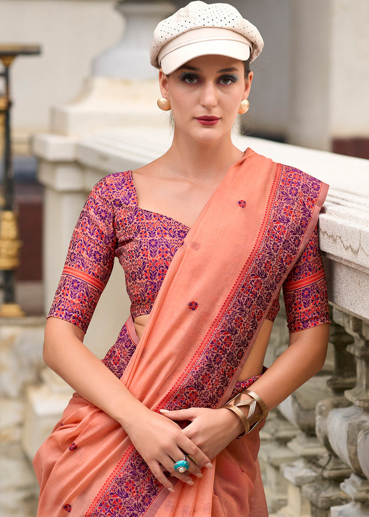 Apricot Orange Linen Silk Saree