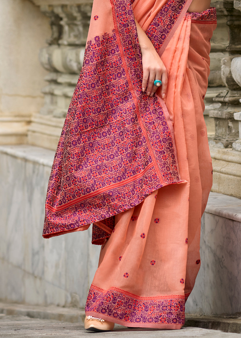 Apricot Orange Linen Silk Saree