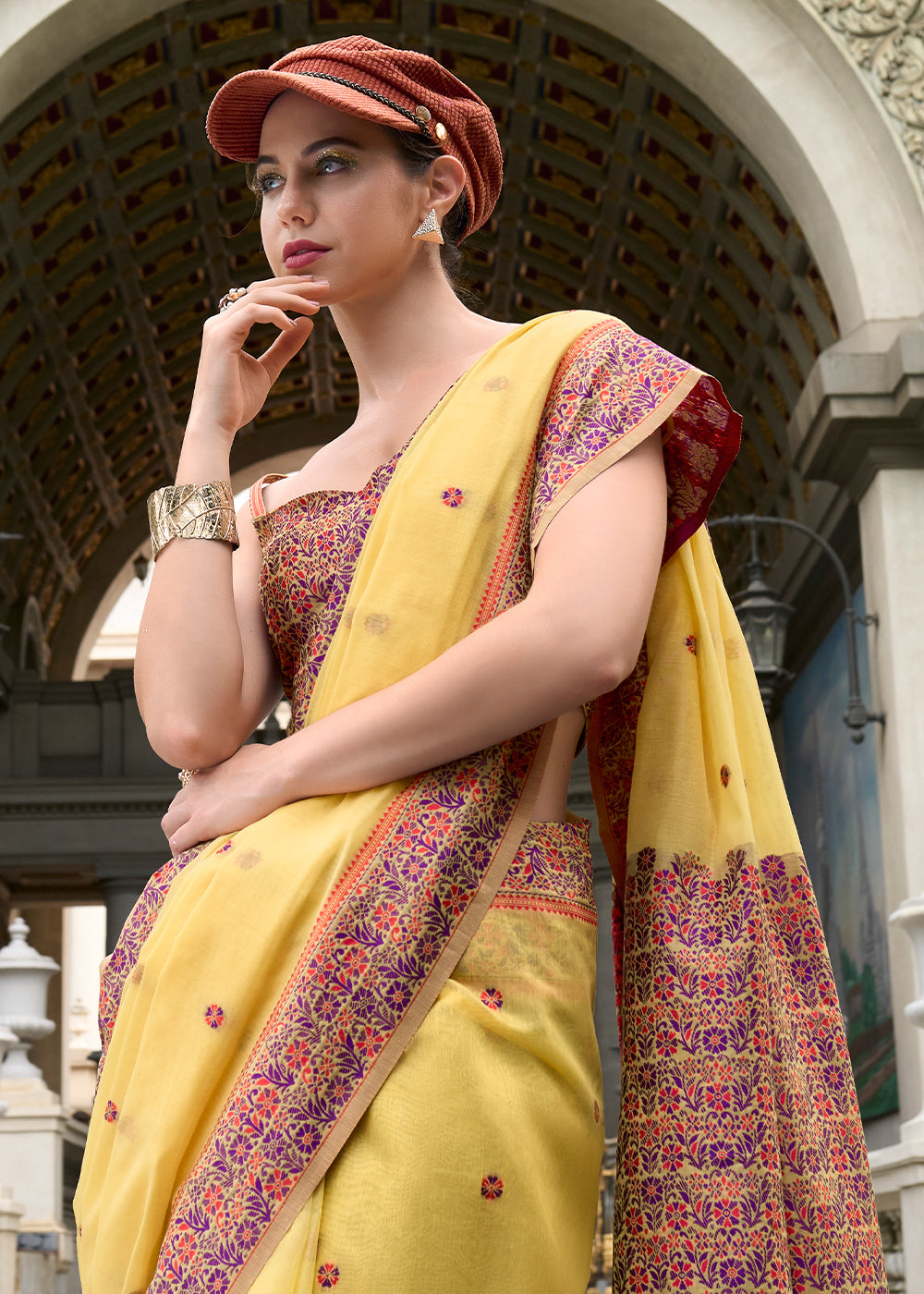 Banana Yellow Linen Silk Saree