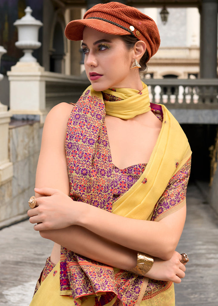 Banana Yellow Linen Silk Saree