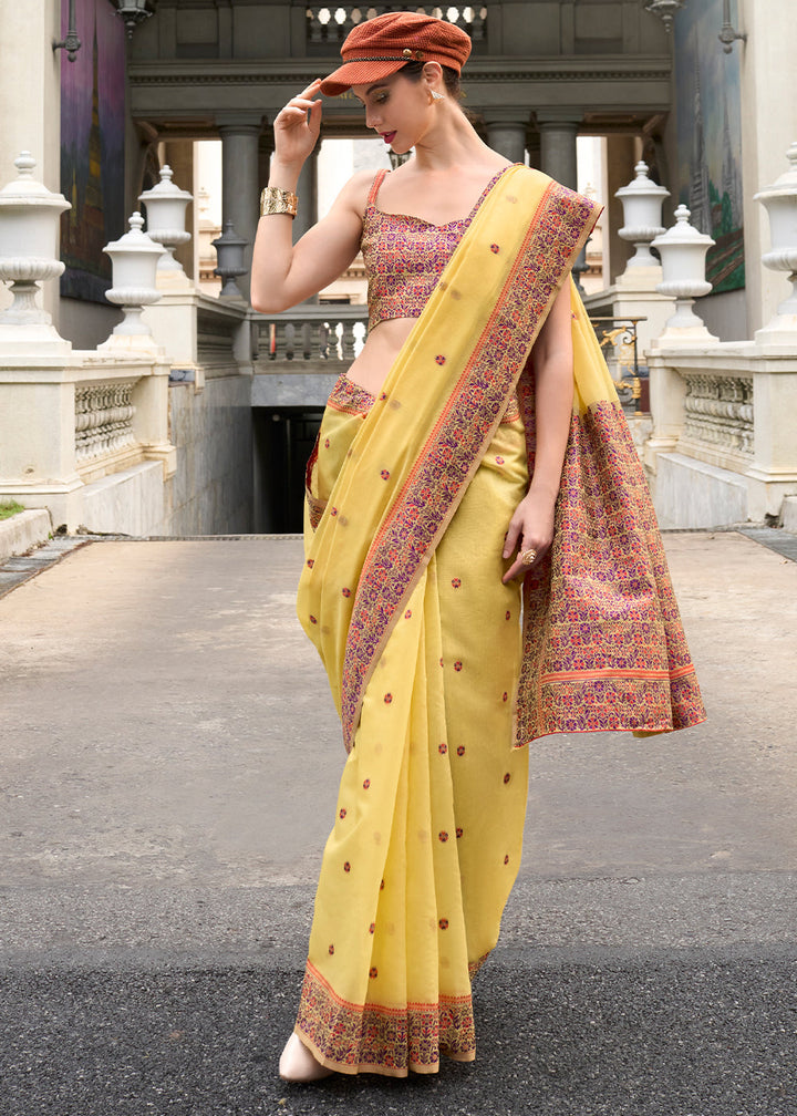 Banana Yellow Linen Silk Saree