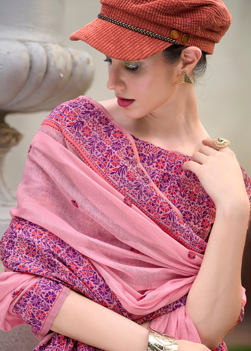 Vivid Pink Linen Silk Saree