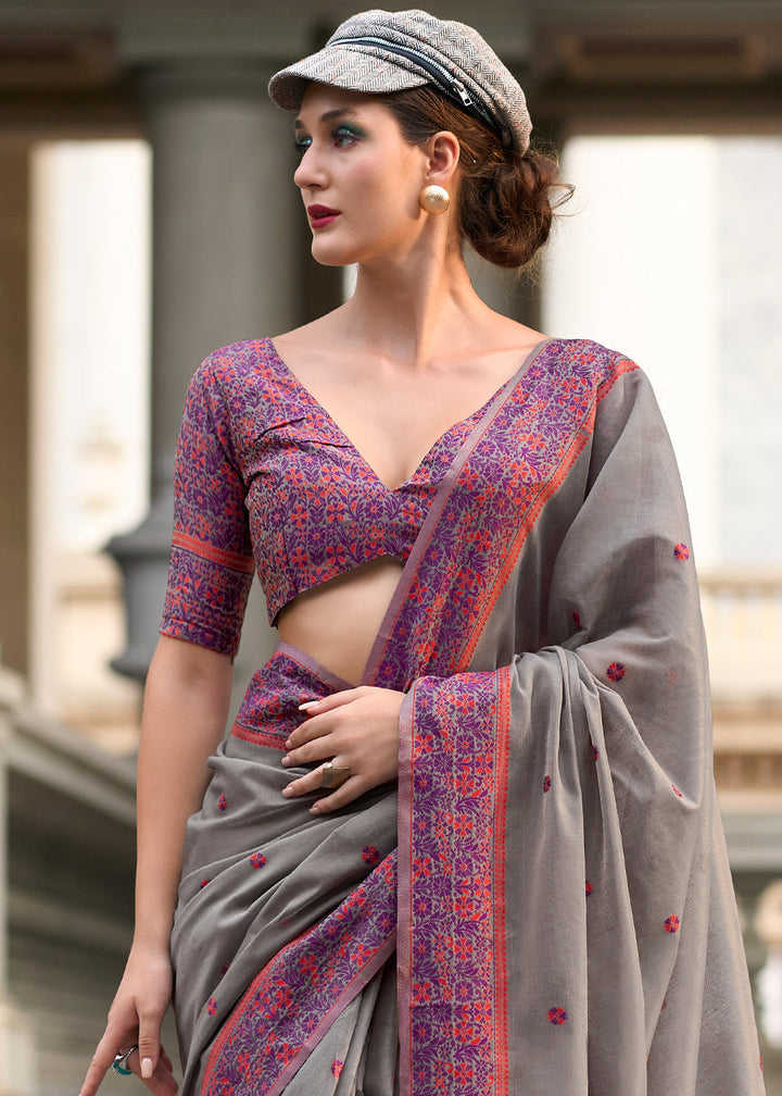 Ash Grey Linen Silk Saree