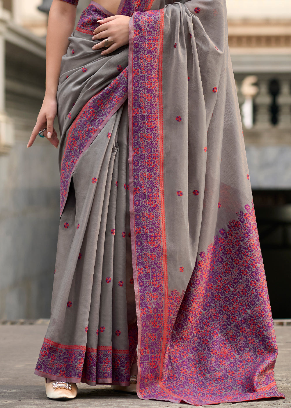 Ash Grey Linen Silk Saree