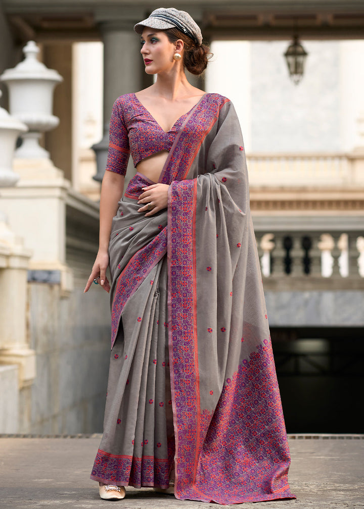 Ash Grey Linen Silk Saree