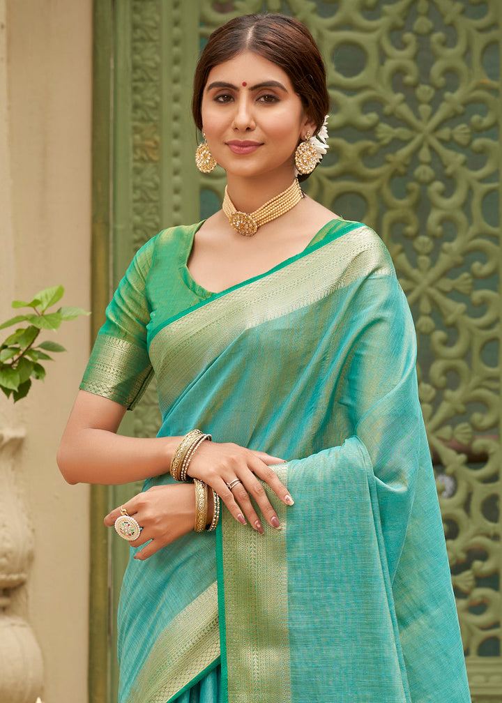 Sky Blue Tussar Silk Saree