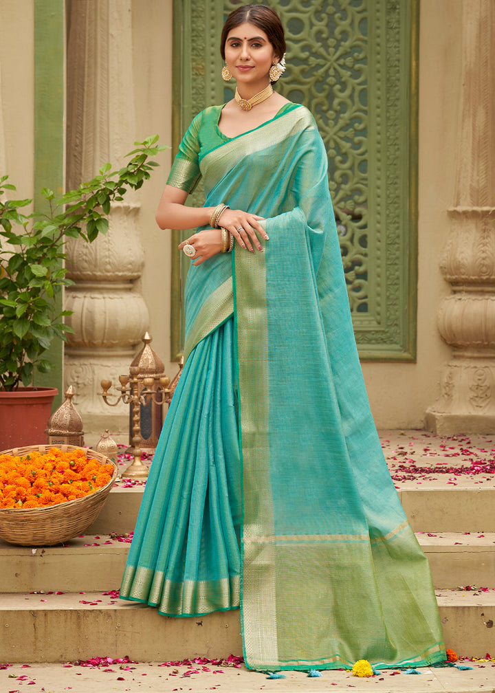 Sky Blue Tussar Silk Saree