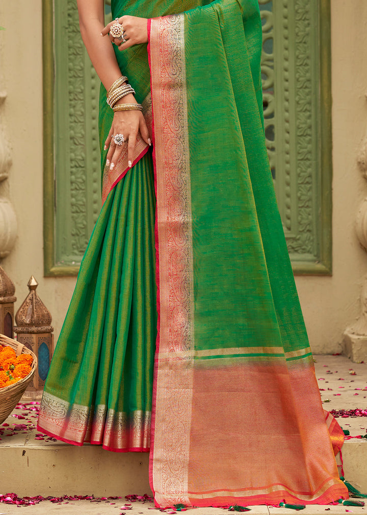 Forest Green Tussar Silk Saree