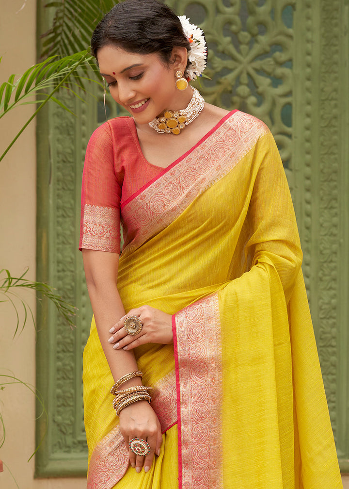 Aureolin Yellow Tussar Silk Saree