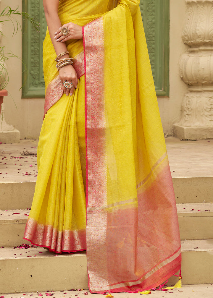 Aureolin Yellow Tussar Silk Saree