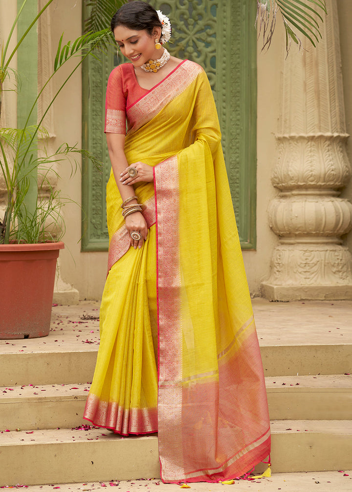 Aureolin Yellow Tussar Silk Saree