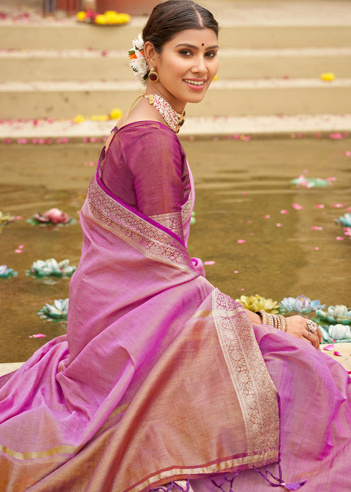 Lilac Purple Tussar Silk Saree