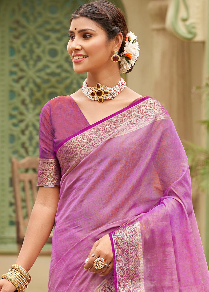 Lilac Purple Tussar Silk Saree