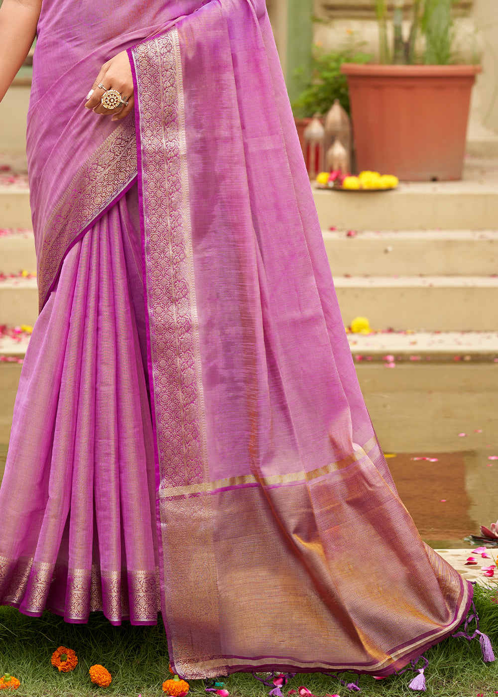 Lilac Purple Tussar Silk Saree