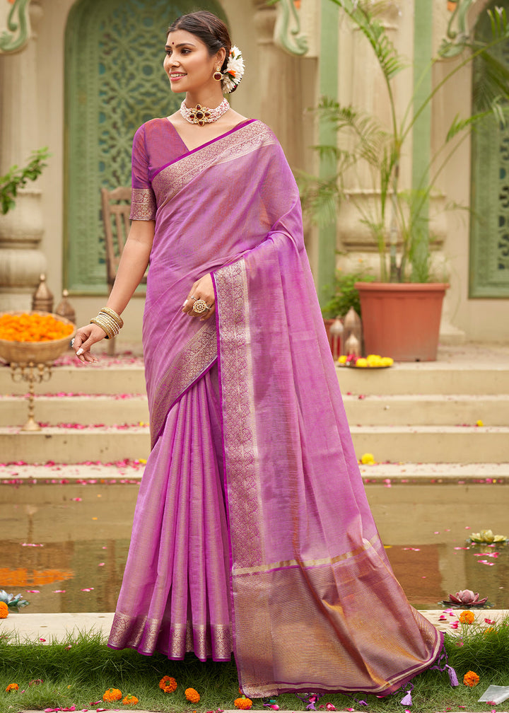 Lilac Purple Tussar Silk Saree