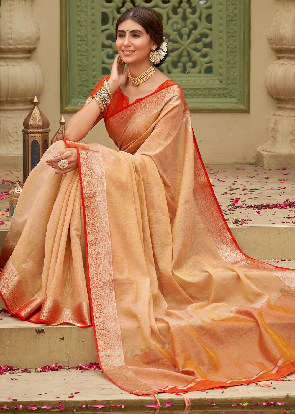 Tan Brown Tussar Silk Saree