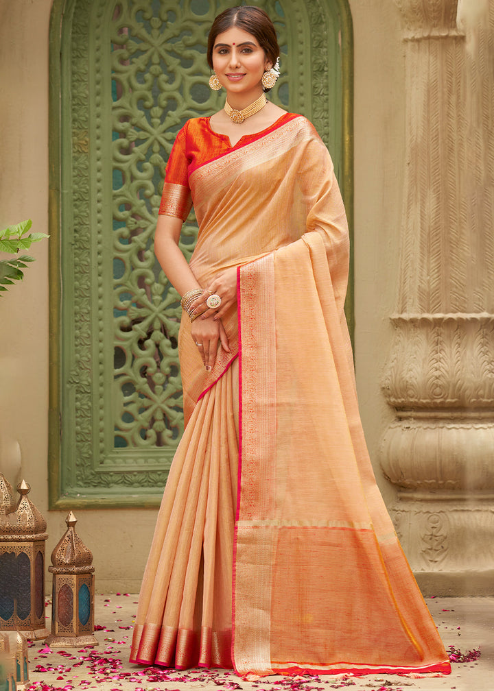 Tan Brown Tussar Silk Saree