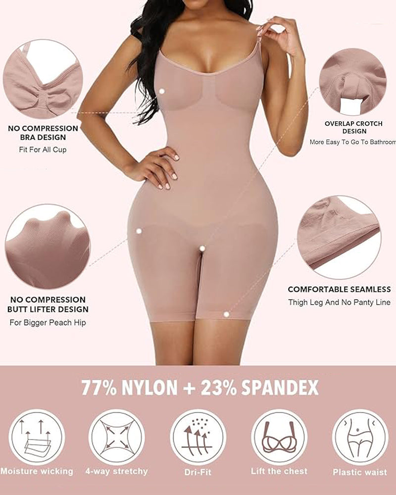 Seamless Light Support Tummy Control Thigh Slimmer Bodysuit Shapewear  - By Qivii