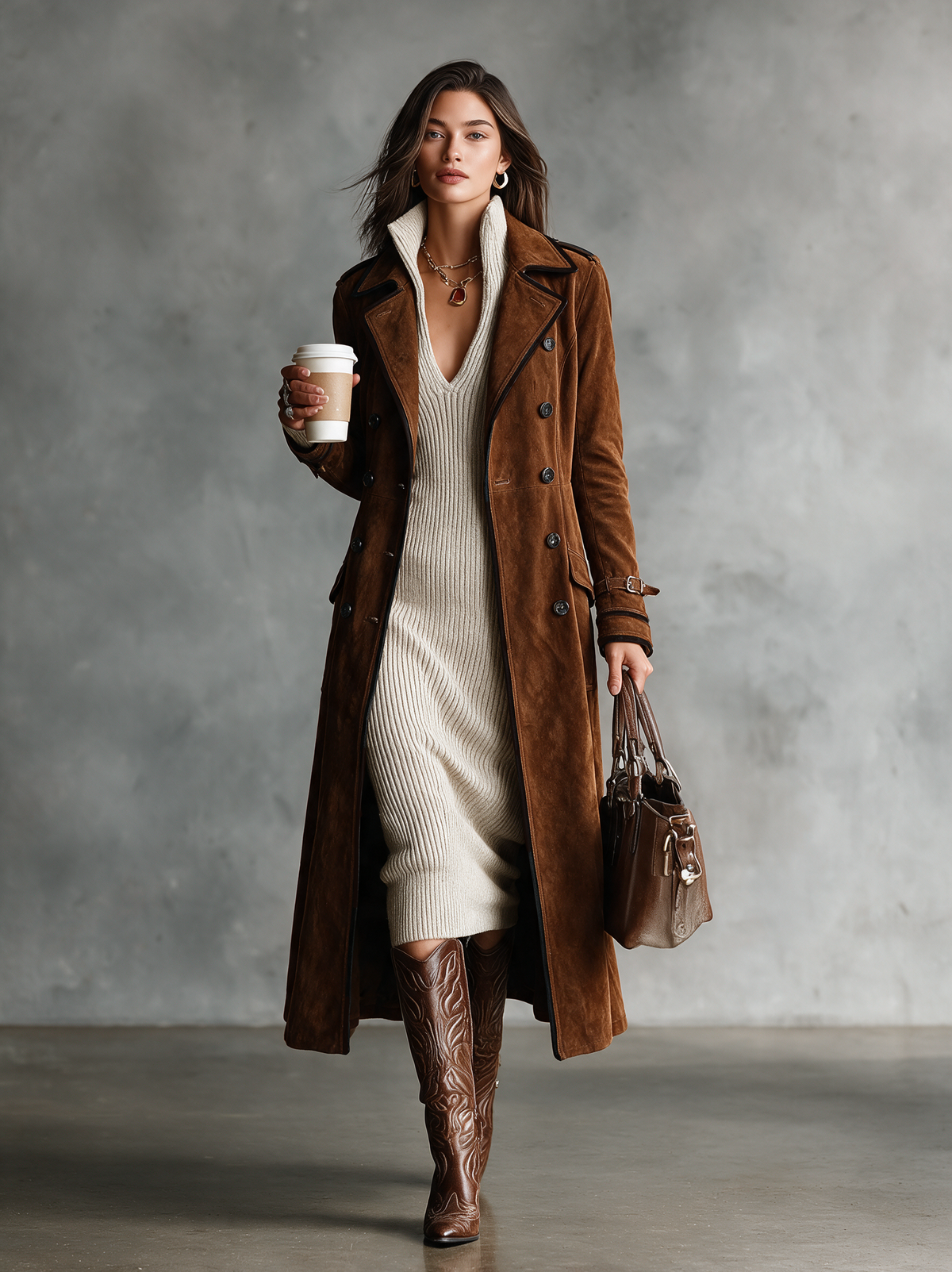 Women's Slim Fit Half Turtleneck V-Neck Long Sleeve Knitted Belted Midi Dress MDA1683I7Y