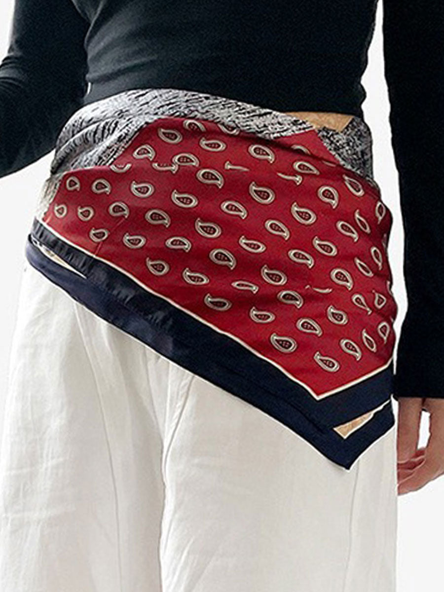 Retro Contrast Bohemian Paisley Print Satin Scarf  - By Qivii