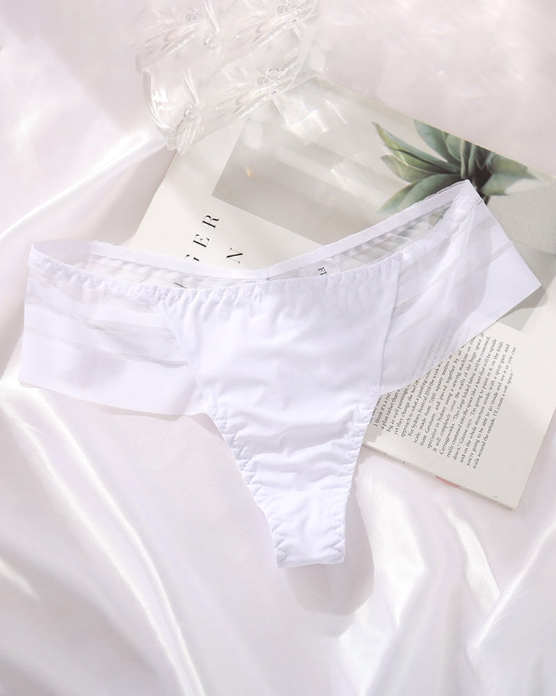 Women's Sexy Striped Ice Silk Panties Seamless Low Waist Breathable Thong  - By Qivii