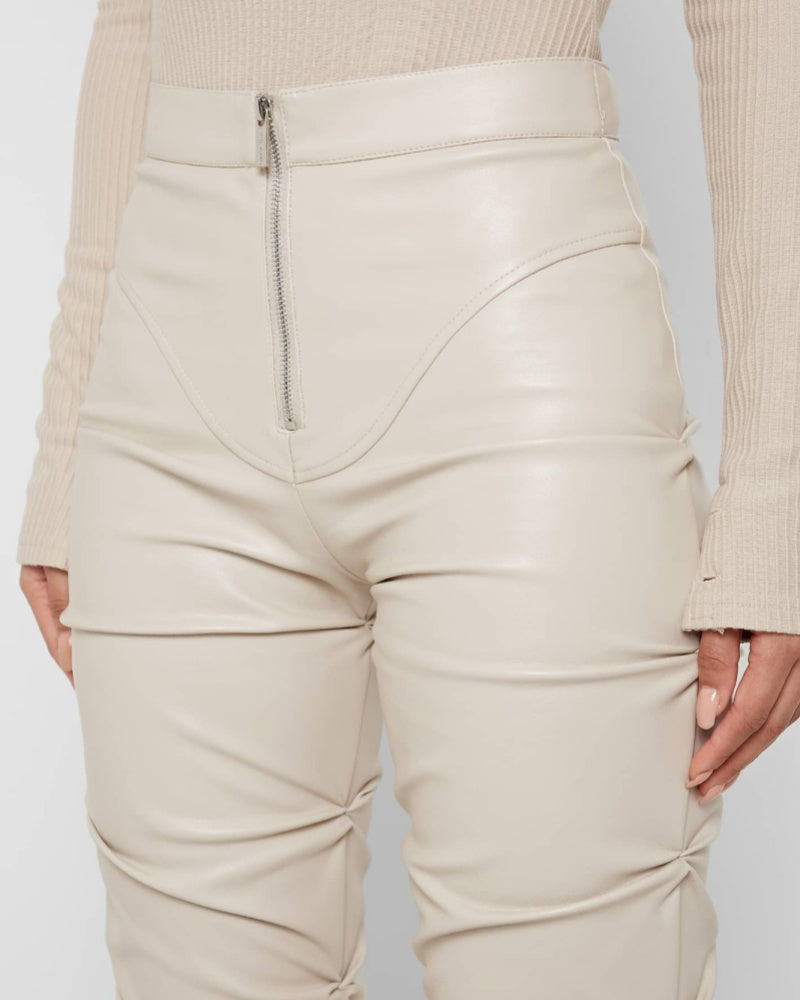 PU Leather Personalized Pleated Flared Pants  - By Qivii