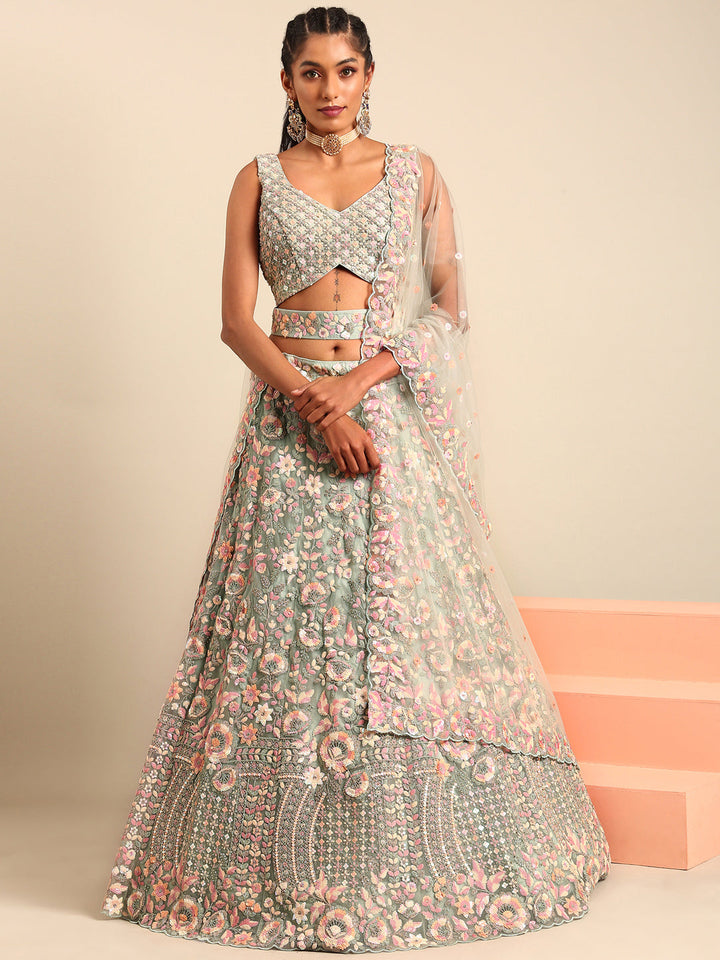 Multi Sequins Embroidered Net Stitched Bridal Lehenga choli