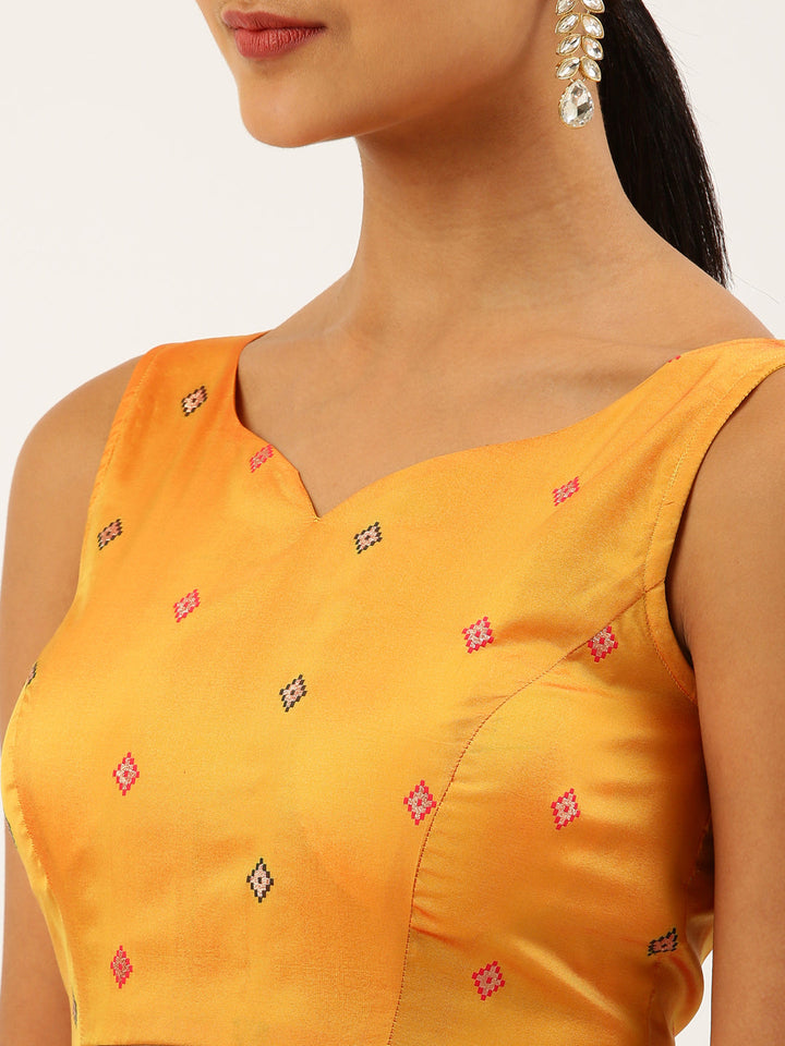 Mustard-Toned Ethnic Motif Brocade Readymade Blouse