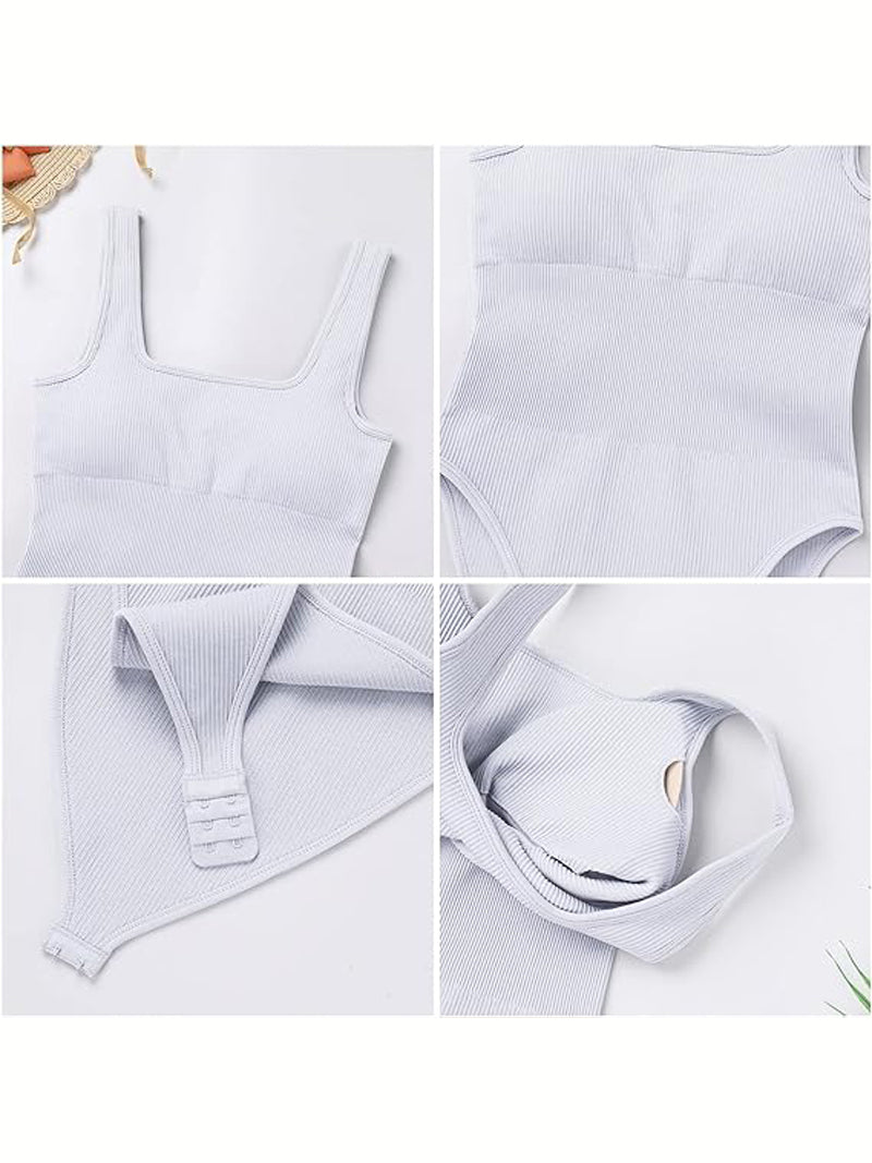 Women's Shapewear Bodysuits Sexy Ribbed Sleeveless Square Neck Tank Tops  - By Qivii