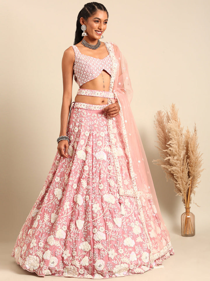 White Color Sequined Chinon Embroidered Stitched Lehenga choli