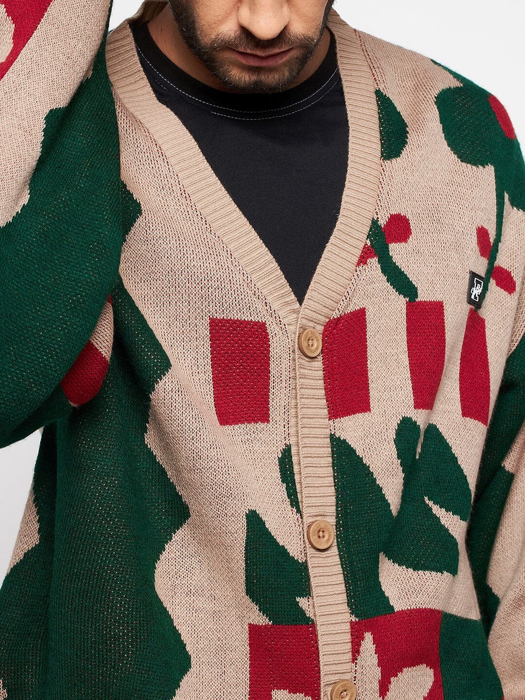 Beige Abstract Oversized Cardigan