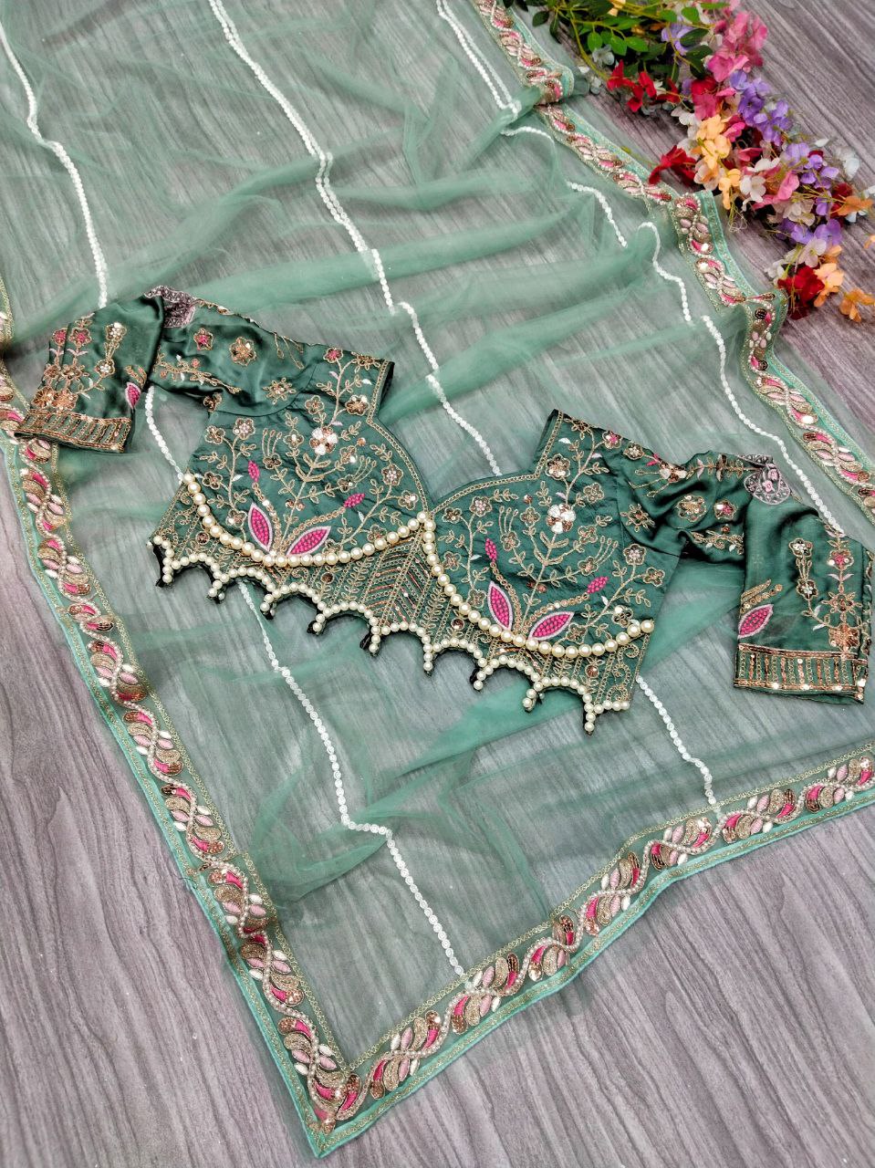 Premium Net Embellished With Beautiful Embroidery,Dori And Sequins Work Saree - INSPIRED - qivii