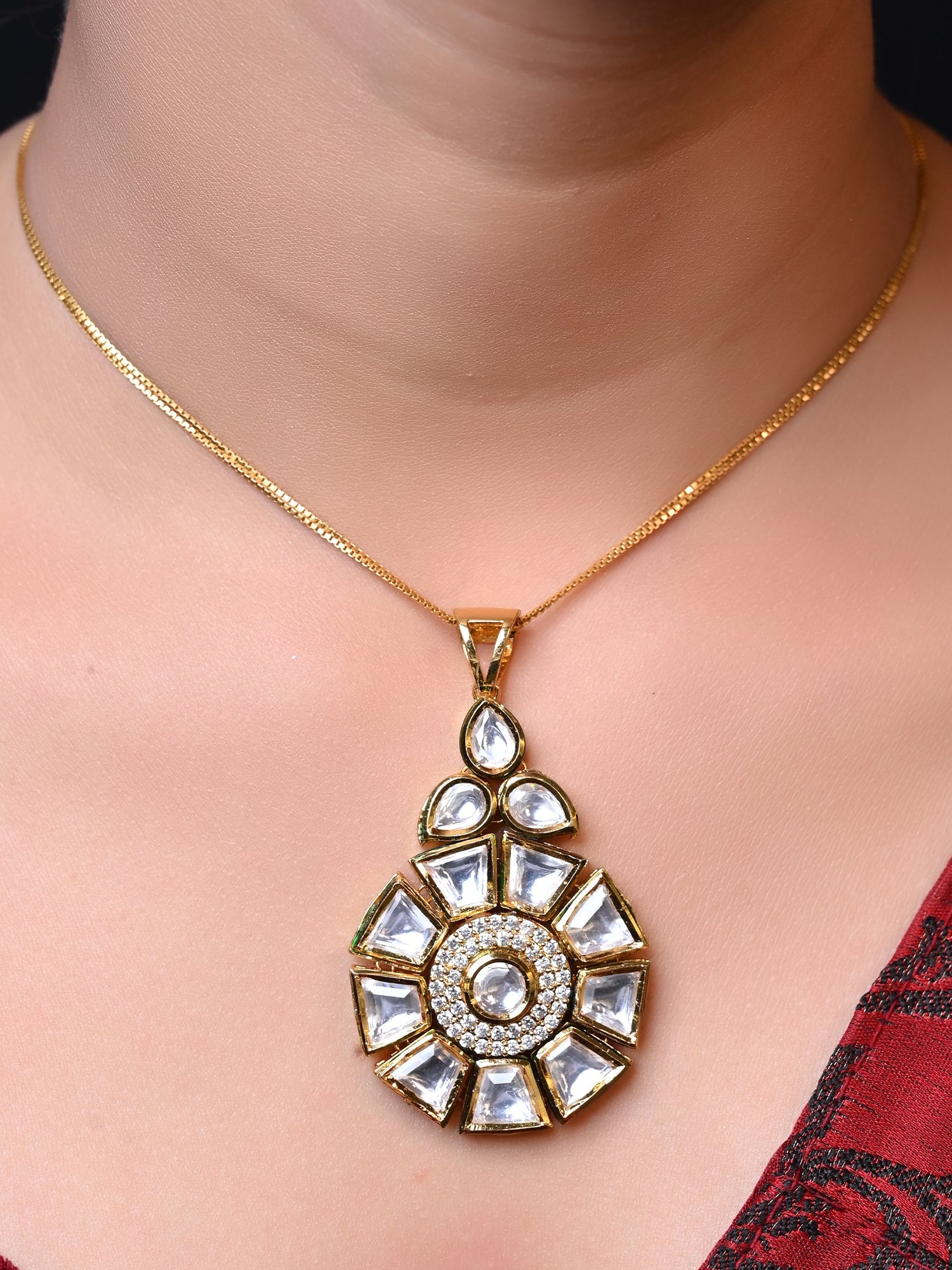 Purnima White Kundan Pendant Set - qivii