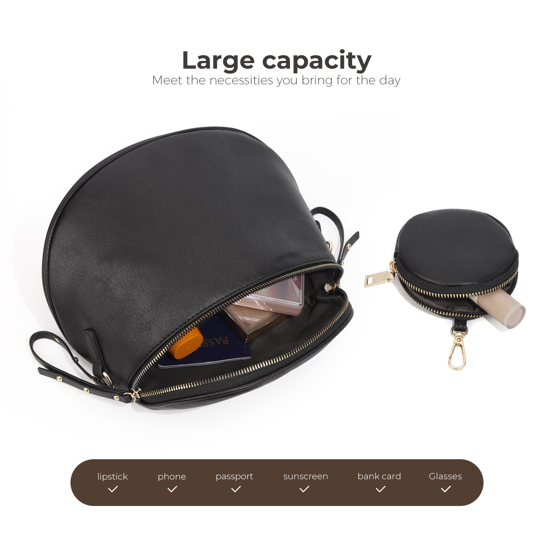Ounamei Large Crossbody Bag for Women | Multi-Style Bag with Coin Pouch for Travel & Daily Use