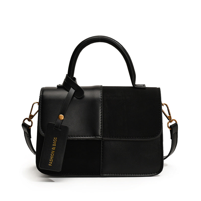 Women's Patchwork Artisan Satchel – Convertible Square Bag with Detachable Strap & Mixed Media Panels