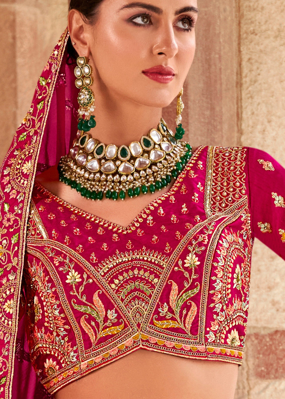 Shades of Pink Banarasi Silk Lehenga Choli with Zarkan, Sequence and Thread Work