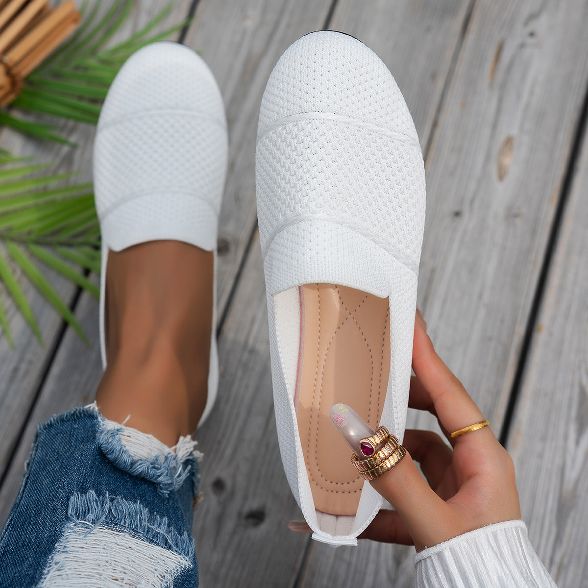 Women's Avielle Knit Flats - Lightweight Round-Toe Slip-On Shoes (US 5-10.5)