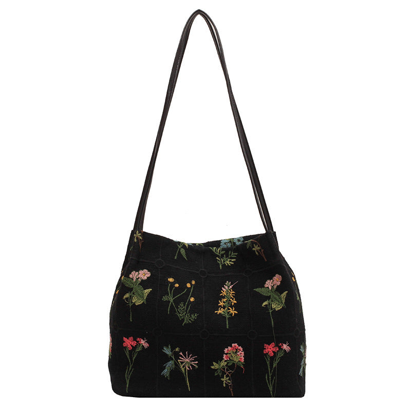 Women's Atelier Bloom Bucket — Artisan-Embroidered Canvas Commuter Tote with Structured Base & Dual Carry