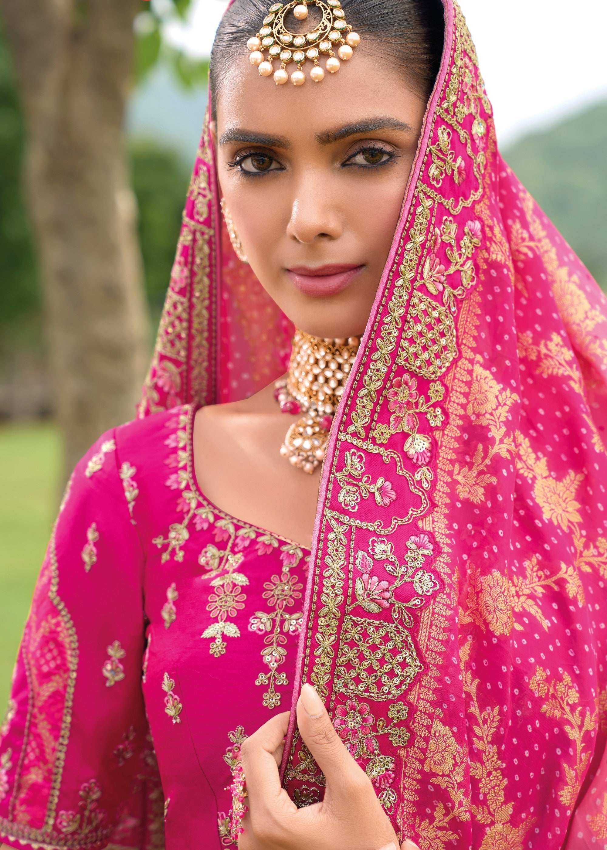 Rani Pink Banarasi Silk Lehenga With Heavy Embroidery Work - qivii
