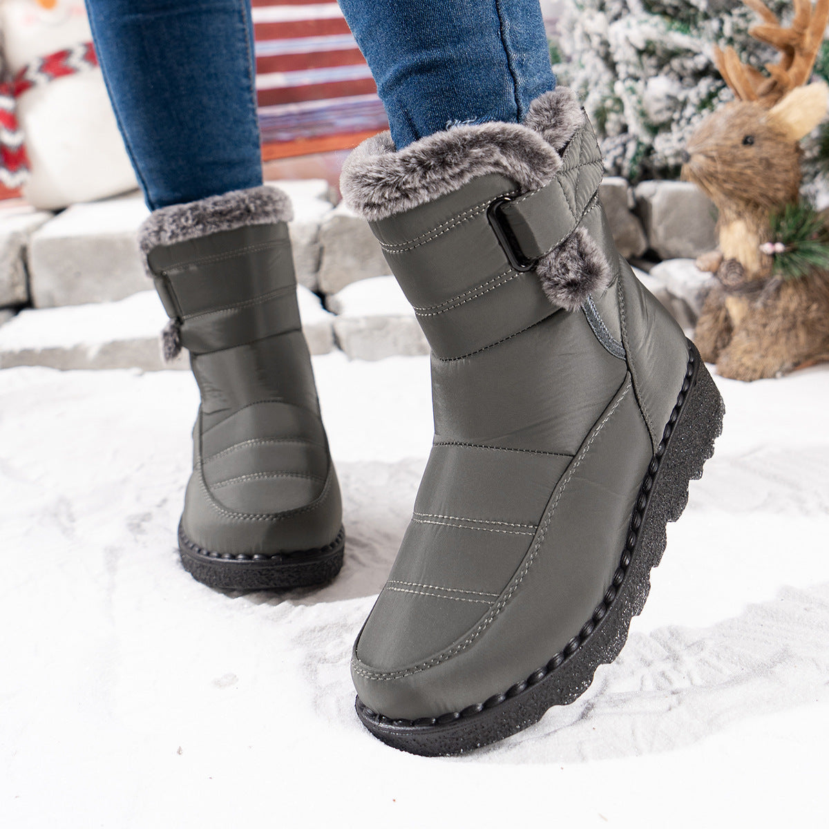 Women's Mira Waterproof Snow Boots - Plush Faux Fur Cuff with Easy Hook-and-Loop Strap & Lug Sole (US 5-11.5)
