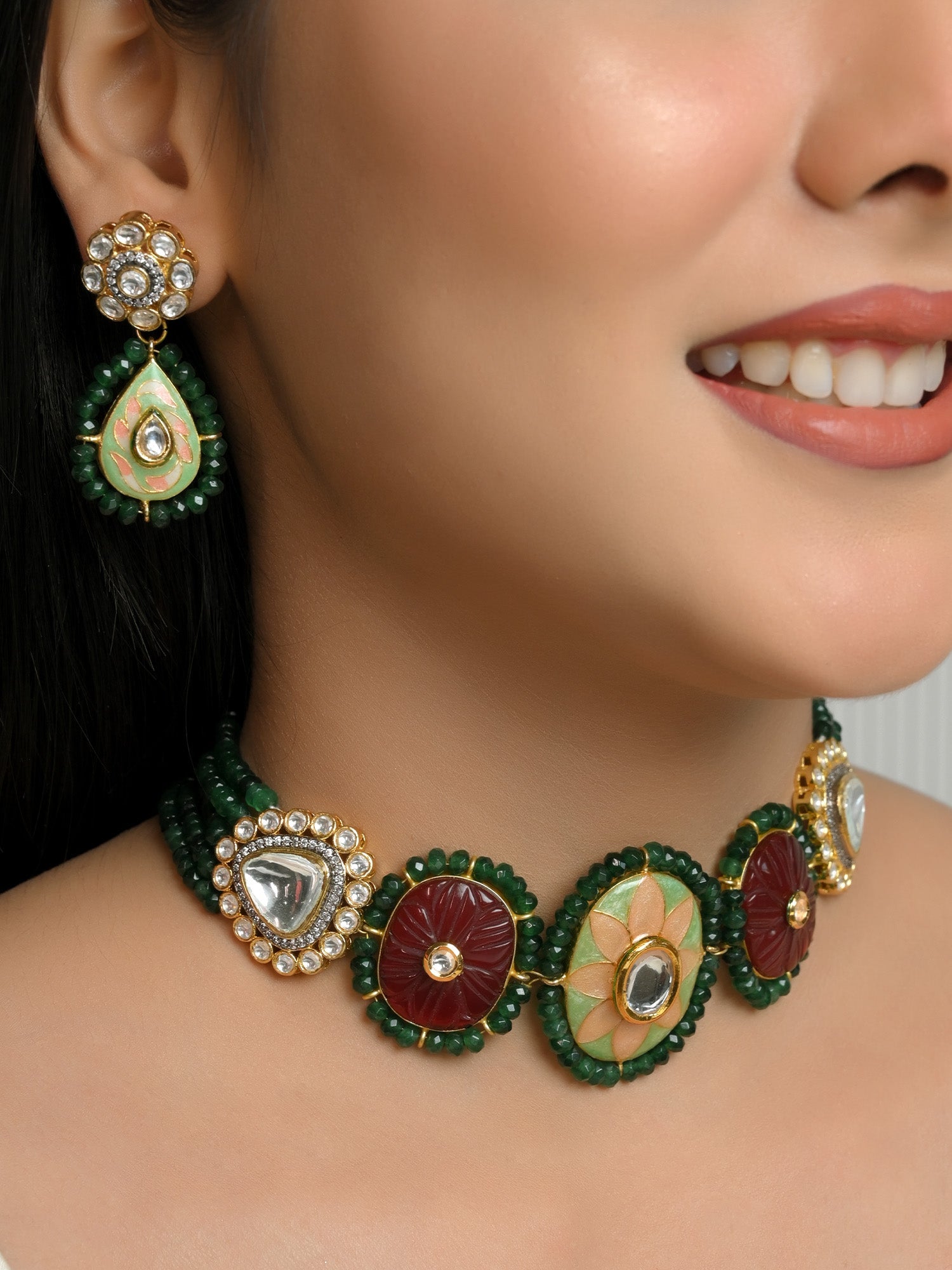 Rahi R & G Meenakari Choker Set - qivii